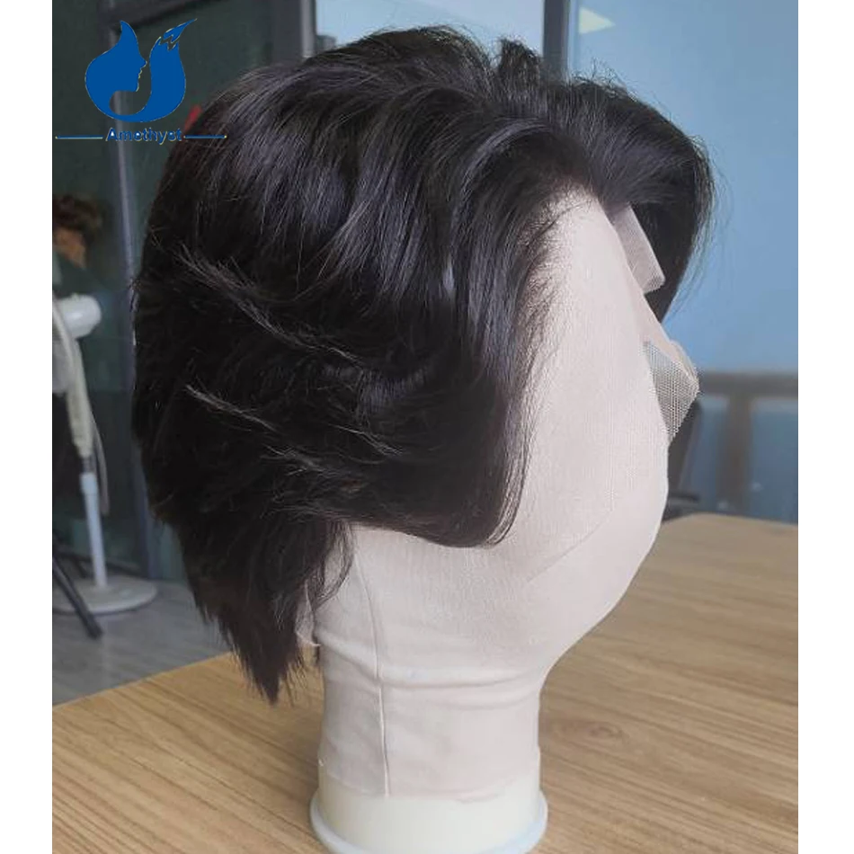 جمشت الطبقات الجانب جزء شعر مستعار 13X6 جزء عميق قصير قطع بوب شعر مستعار شعر الإنسان شعر ريمي قبل تصميم الدانتيل شعر مستعار أمامي للرجال