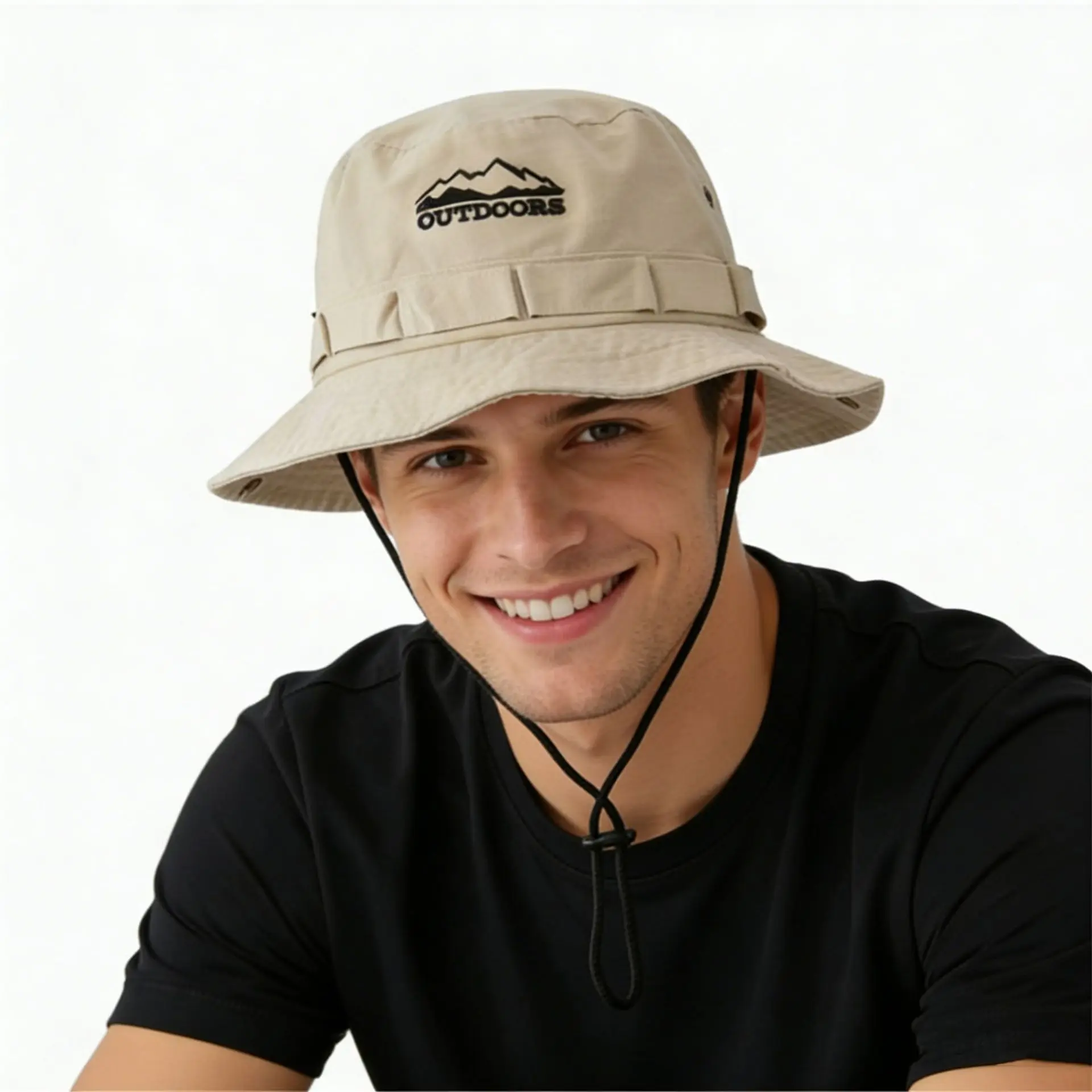 Sommer Herren Bucket Hat Outdoor UV-Schutz Breiter Rand Panama Safari Jagd Wandern Hut Netz Fischerhut Strand Sonnenschutz Kappe