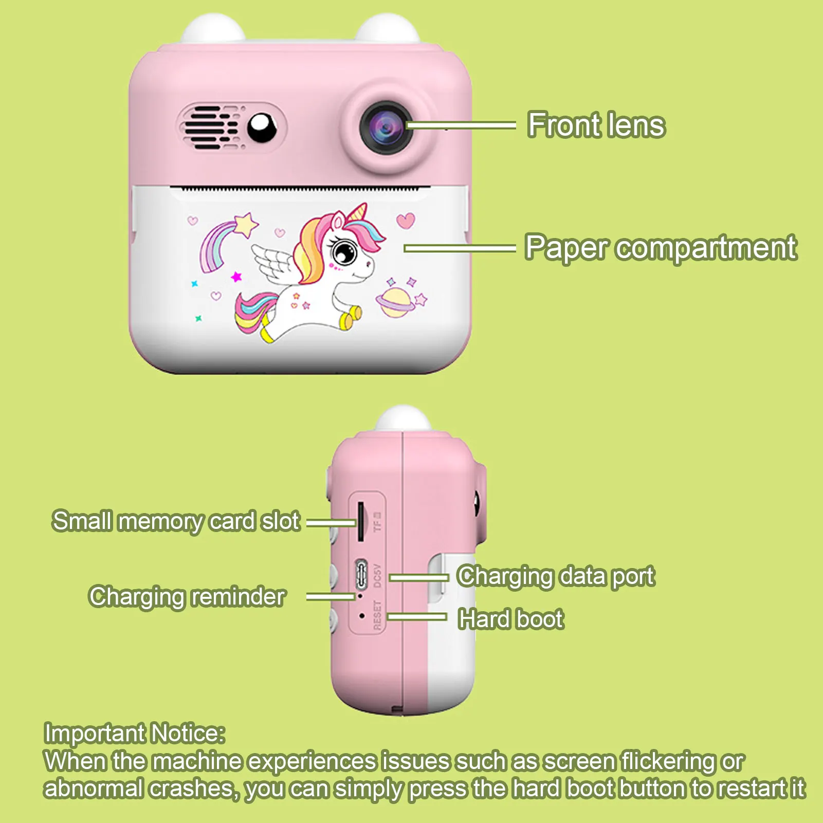 Kids Instant Print Camera 24MP 1080P 2.4 Inch Screen Fun Games Music Playback Dual Lens Kids Camera with Print Paper Kids Camera