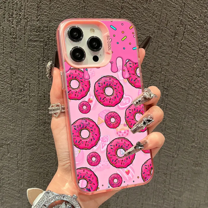 

Cute 2D Cake Doughnut Laser Phone Case For iPhone 16 Pro Max 15 14 Plus Pro Max 13 12 Mini Pro Max 11 Shockproof Back Covers