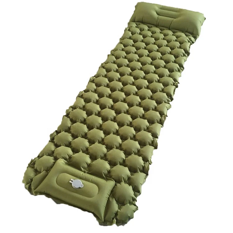 

Camping Sleeping Pad Ultralight Camping Mat with Pillow Built-in Foot Pump Inflatable Sleeping Pads for Camping