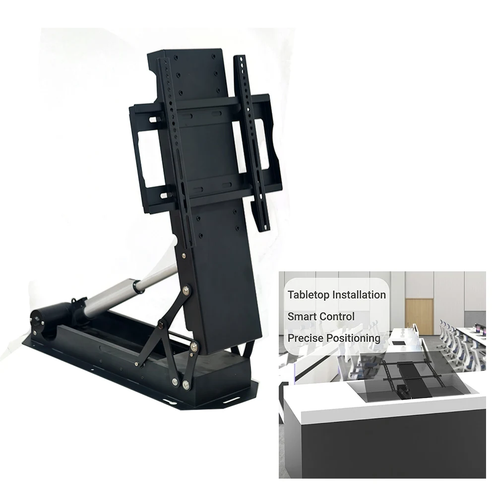 Smart Tabletop Concealed Motorized TV Ceiling Mount Electric Flip up TV Folding Bracket with Remote Control for Conference Table
