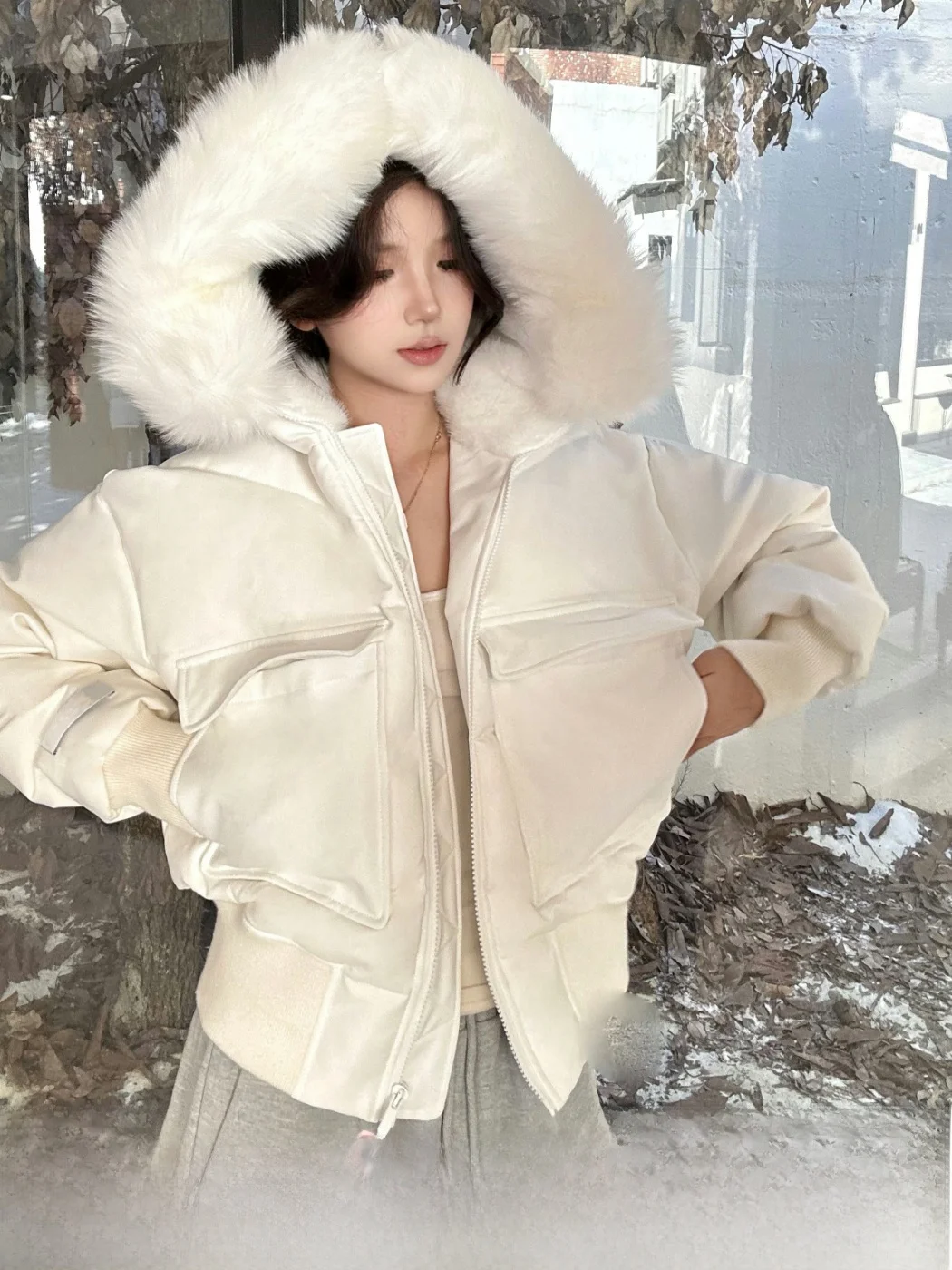 

Утепленная куртка-пилот MOXI с капюшоном, хлопковое пальто, верхняя одежда, черно-белая, модная, теплая, зимняя, женская, для повседневной носки, на молнии