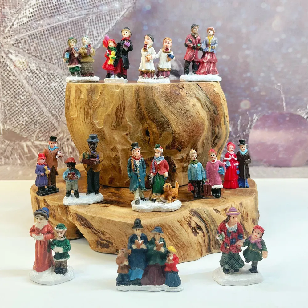 Victorian Christmas Caroler Resin Figurine Set, Vintage Holiday Desktop Ornament