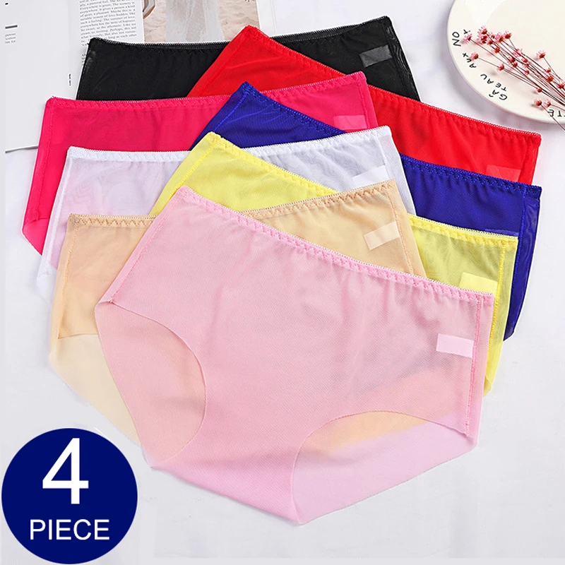 

4pc Sexy Women Briefs Women's Panties Lady Underwear Soft Thin Undies Female Underpants Seamless Panty Thongs G-String Lingerie