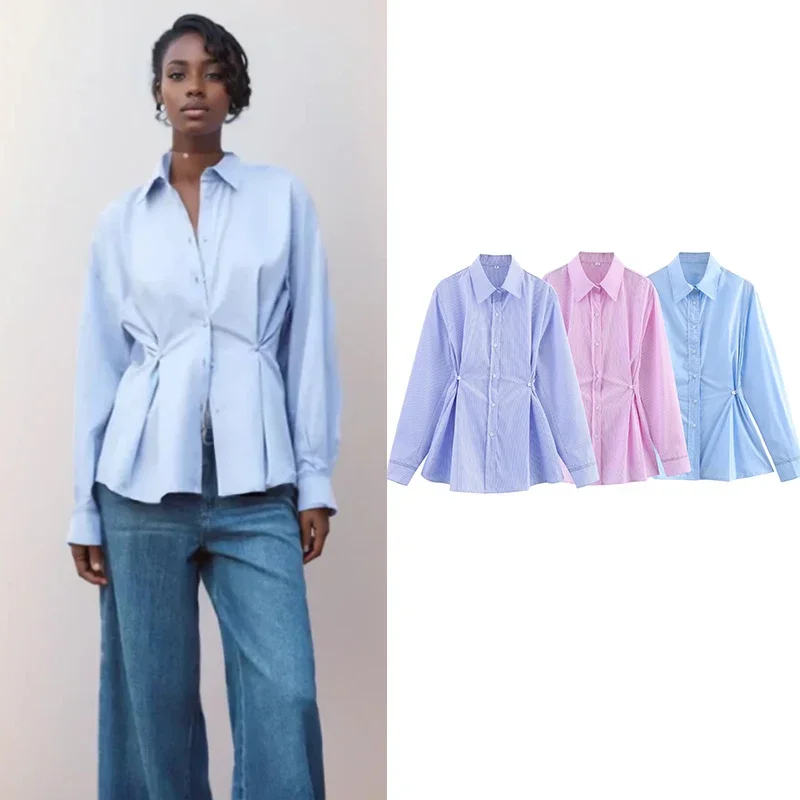 

Новинка 202, весенние рубашки, топы, женские шикарные полосатые тонкие элегантные офисные женские рубашки, модная уличная молодежная рубашка с длинными рукавами