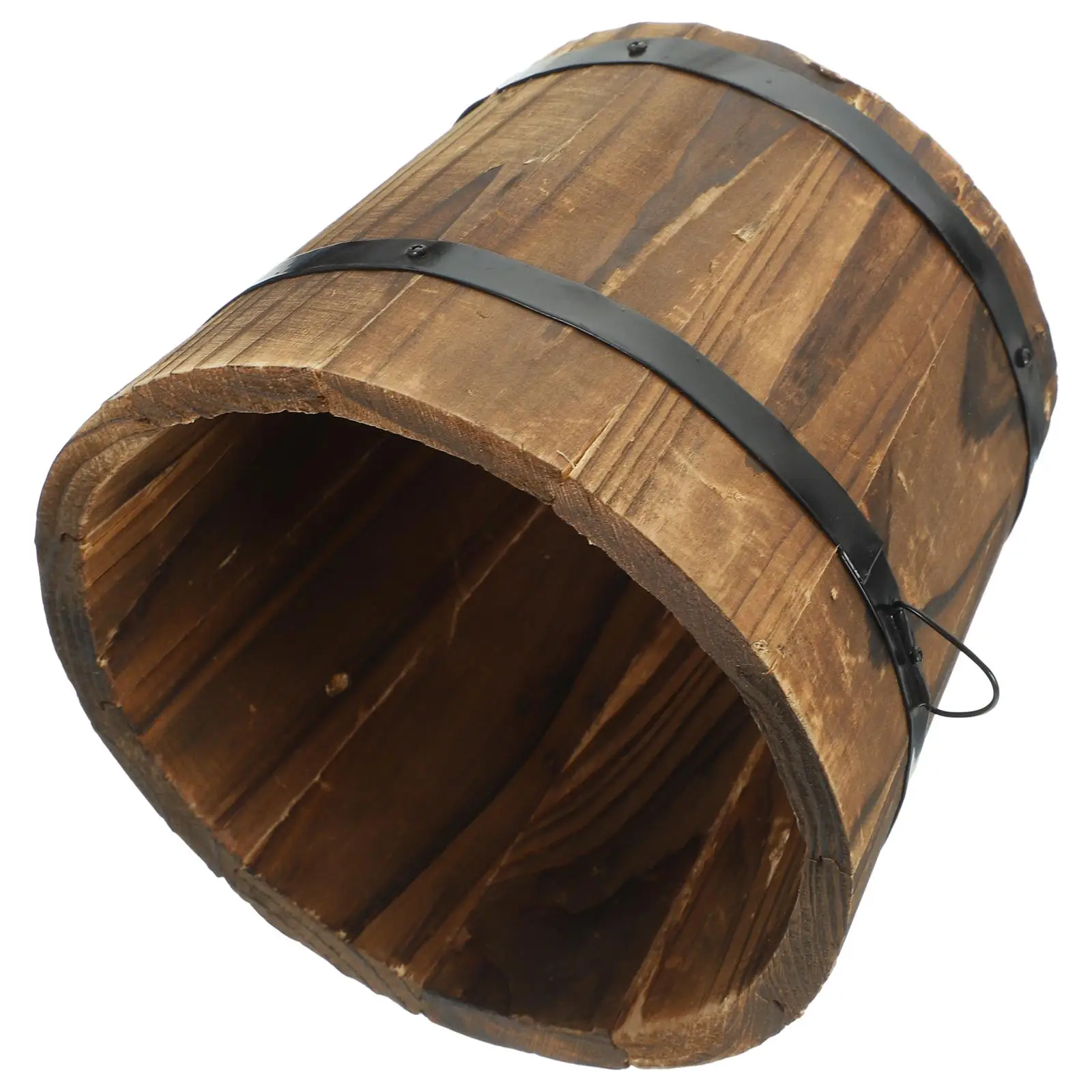 Wooden Flower Pot Medium Size with Handles for Garden Wood Barrel Planter Rustic Style Succulent Container