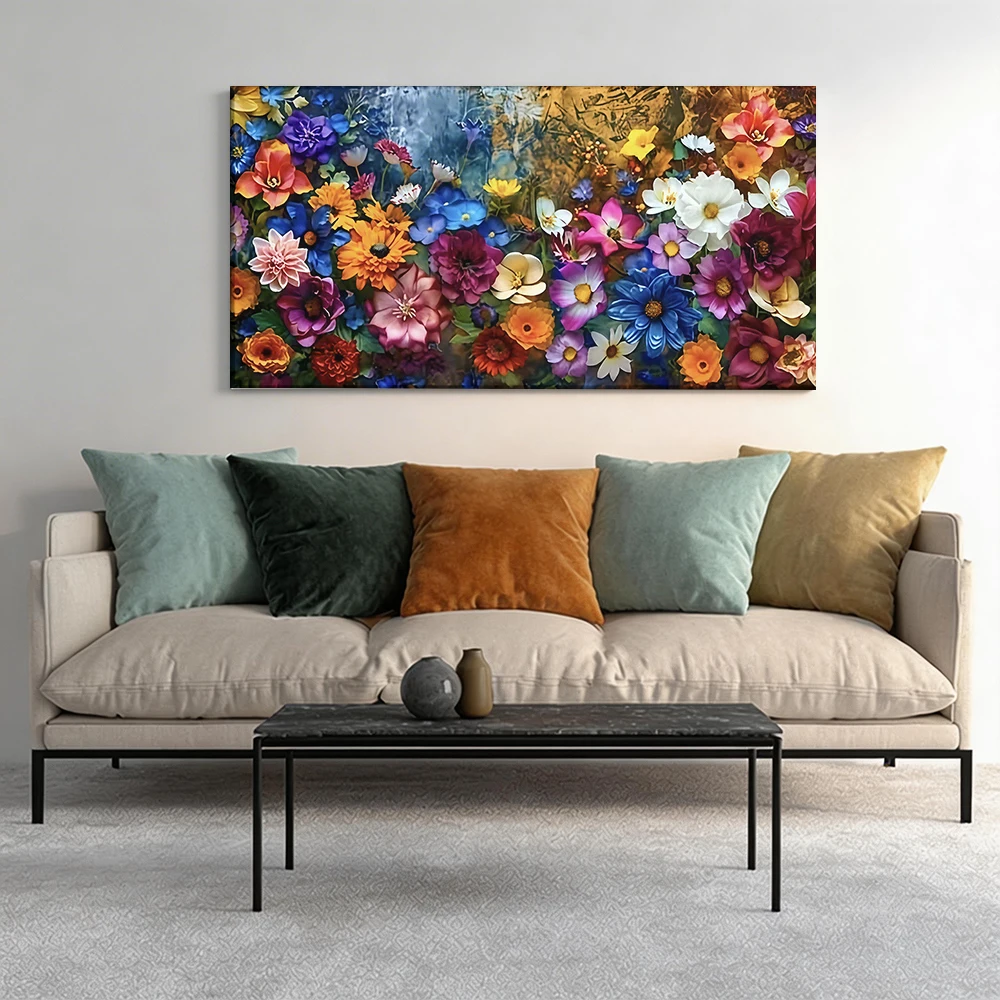 2D Flat Printing 1Pcblooming Mixed Flower Tapestry Large-Sized Canvas Painting, For Corridor And Bedroom Decoration-image
