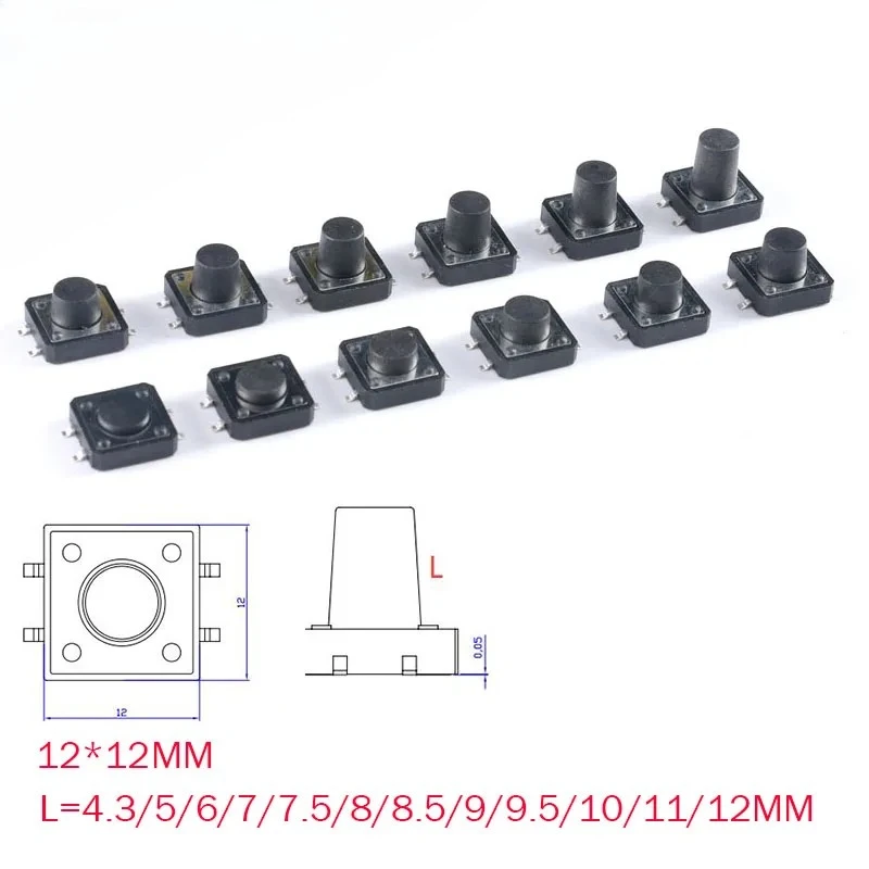 

20PCS Momentary Tactile Tact Push Button Switch SMD SMT Mini Micro Microswitch 12*12 12×12 4.3/5/6/7/7.5/8/8.5/9/9.5/10/11/12MM