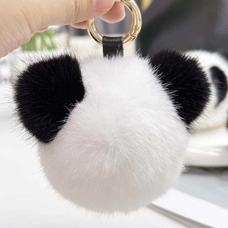 Charm Keychain For Women Bag Men Car Keyring Girl Gift Panda Head Plush Key Chains Pendent Wallet Ornament Trinket