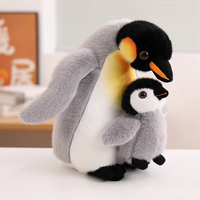 22cm Creative Mother & Child Penguin Plush Doll Toy Cartoon Antarctic Animal Breeding Bag Xmas Birthday Gift
