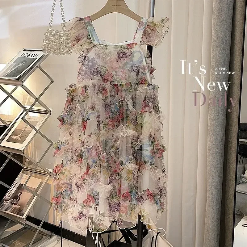 

Girls' Cheongsam Summer Princess Skirt Children's 2024 New Baby Dress Floral Fashion Sweet Strap Skirt Toddler Girl Clothes