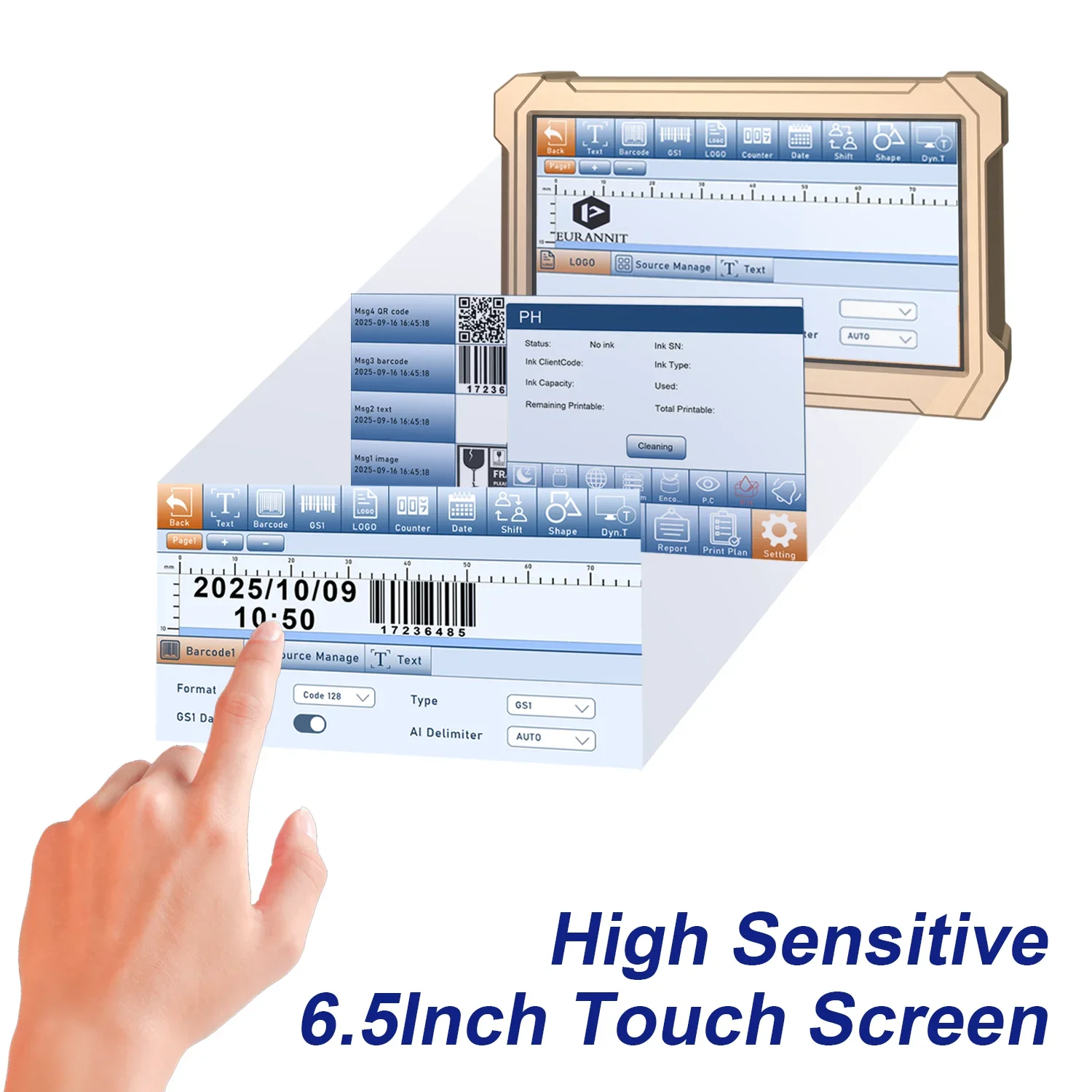 EURANNIT 25.4MM / 50.8MM  Online Inkjet Printer Thermal Inkjet Printer Data Matrix QR Code Batch Number Logo TIJ Printer