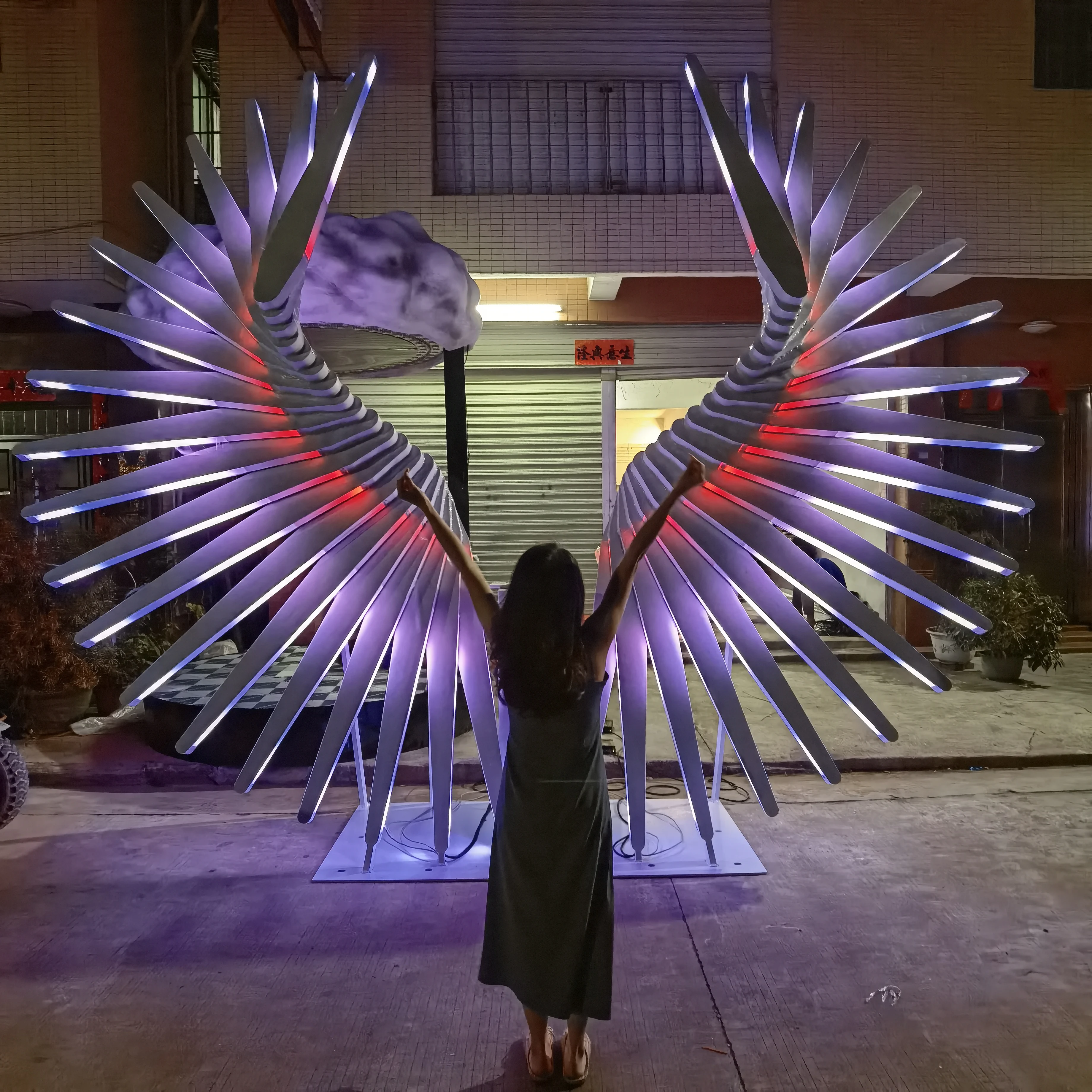 Outdoor Colorful Interactive 3D Angel Wings Landscape Light Emitting Diode Light