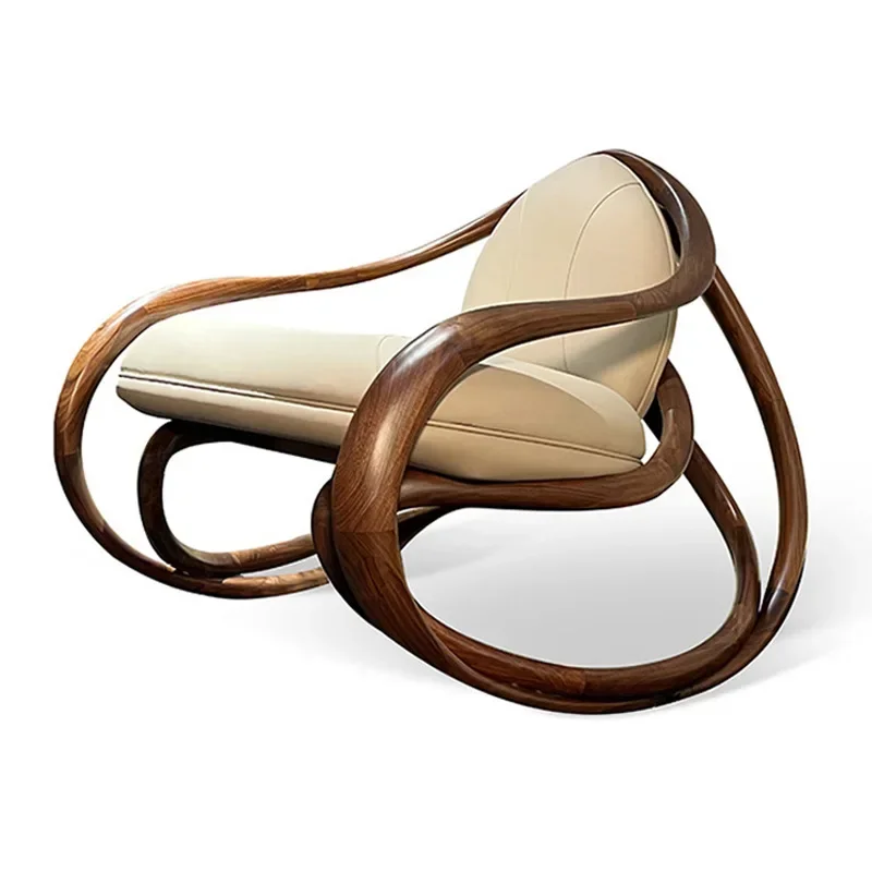 

Light luxury solid wood rocking chair designer single armrest leisure recliner living room balcony creative lazy sofa