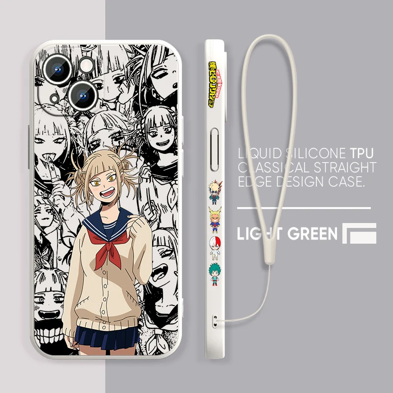 My Hero Anime Himiko Toga custodia per telefono per Apple iPhone 15 14 13 12 11 Pro Max Plus 8 7 SE Liquid Left Rope Capa Cover