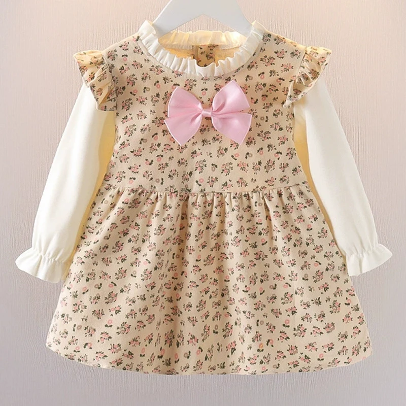 

Spring Autumn Toddler Girl Clothes Korean Cute Flowers Bow Cotton Long Sleeve Baby's Dresses Birthday Princess Kids Dress BC1834
