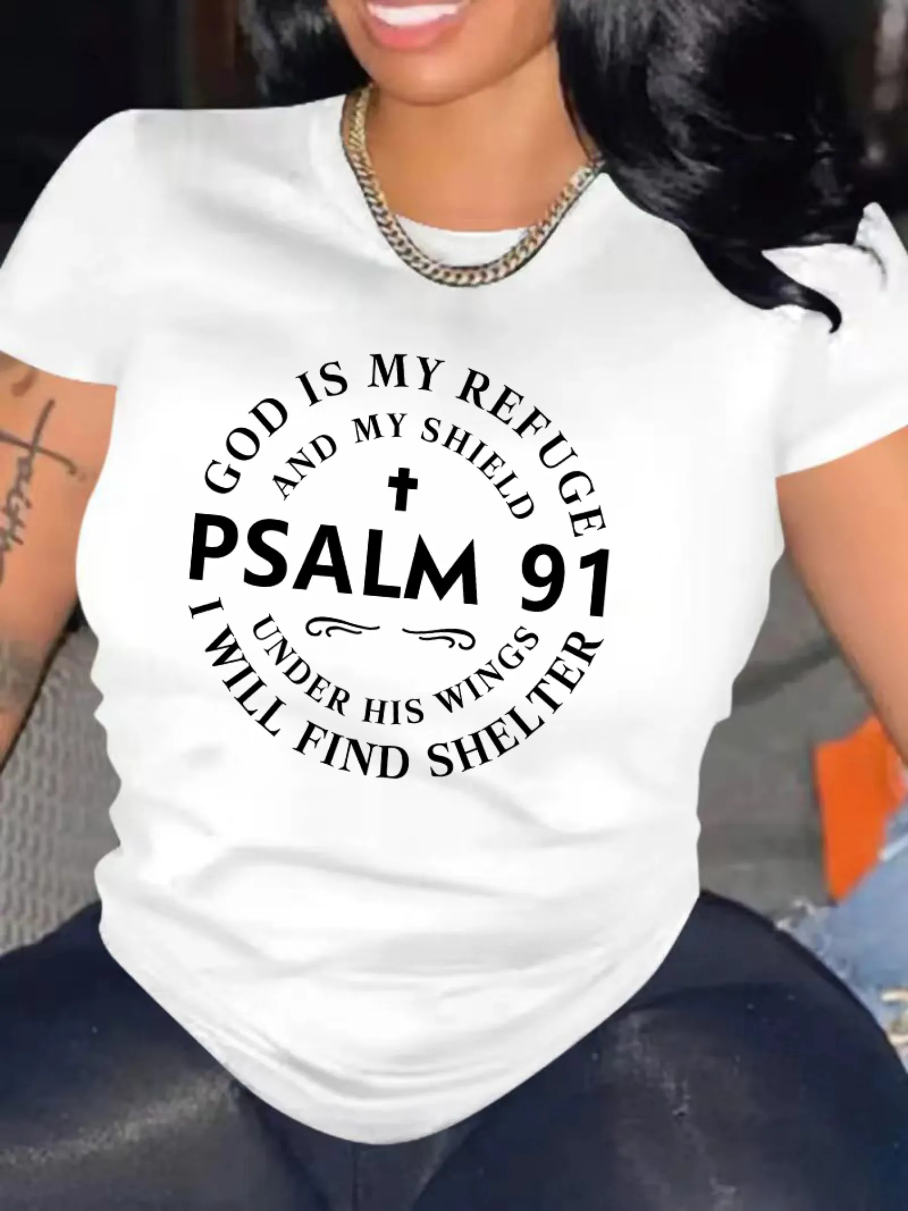 Women's Inspirational Psalm 91 Graphic Tee - 