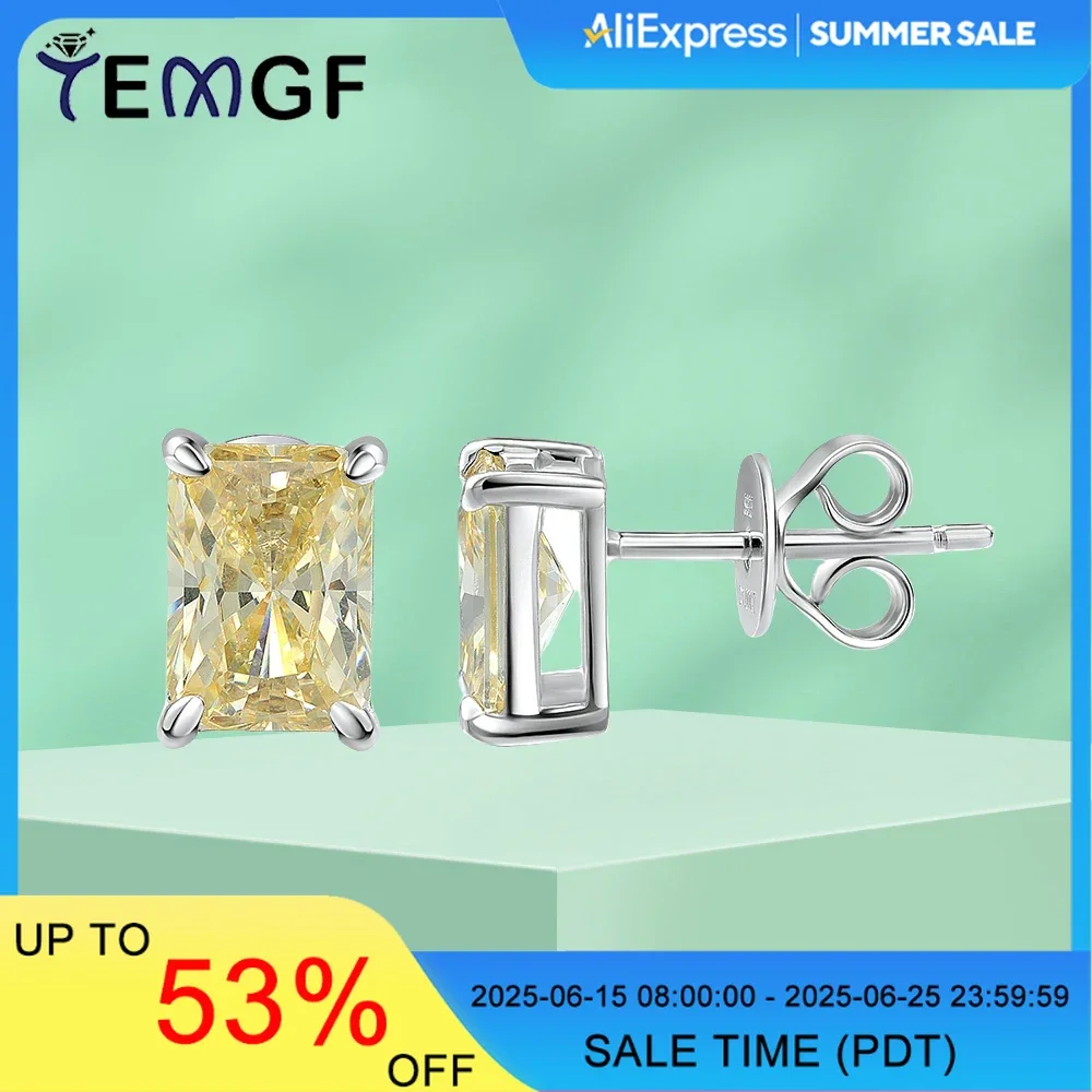 

TEMGF 1 Pair S925 Sterling Silver Stud 1CT Raytheon Cut Zircon Earrings for Women Classic Luxury Fine Jewelry Gifts