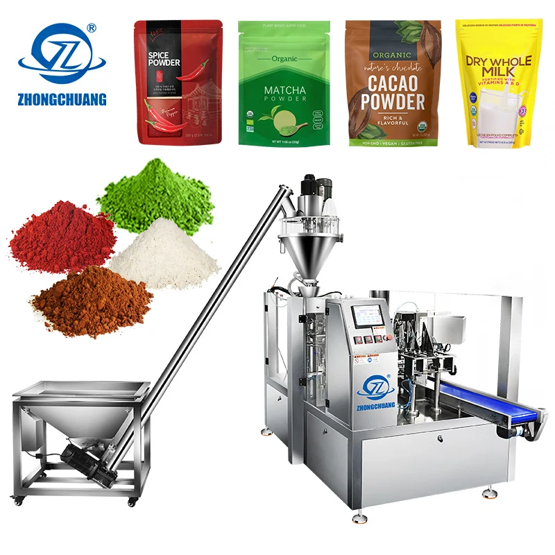Máquina Automática de Envasado para Bolsas Doypack Preformadas con Cierre, para Llenar y Sellar Bolsas de Polvo de Café, Leche, Chile y Otros Alimentos