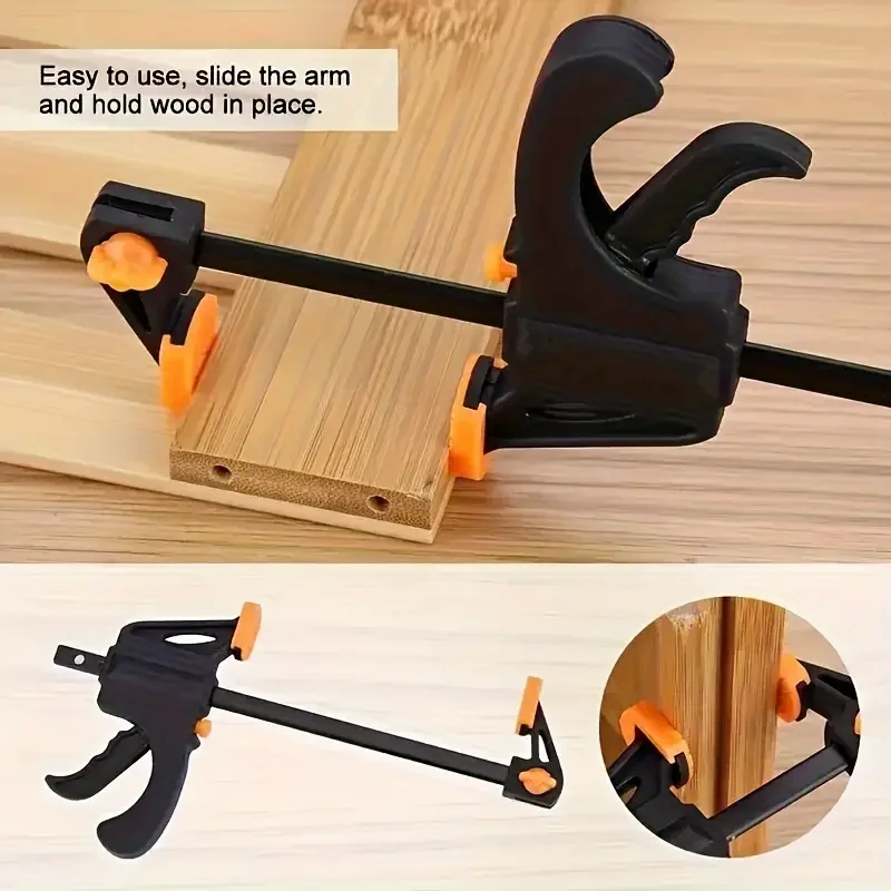 Morsetto per la lavorazione del legno F Kit di clip per spremere velocità a cricchetto rigido a sgancio rapido Set da falegname lungo Gadget in nylon Barra da lavoro Utensile manuale da 4 pollici