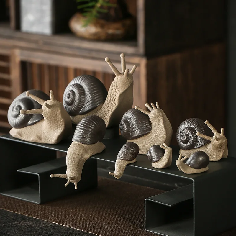 Ceramic Little Snail Tea Pets Ornament Mini Simulation Animal for Home Decor Table Flower Mimi Pet Zen Desk Handmade Decoration