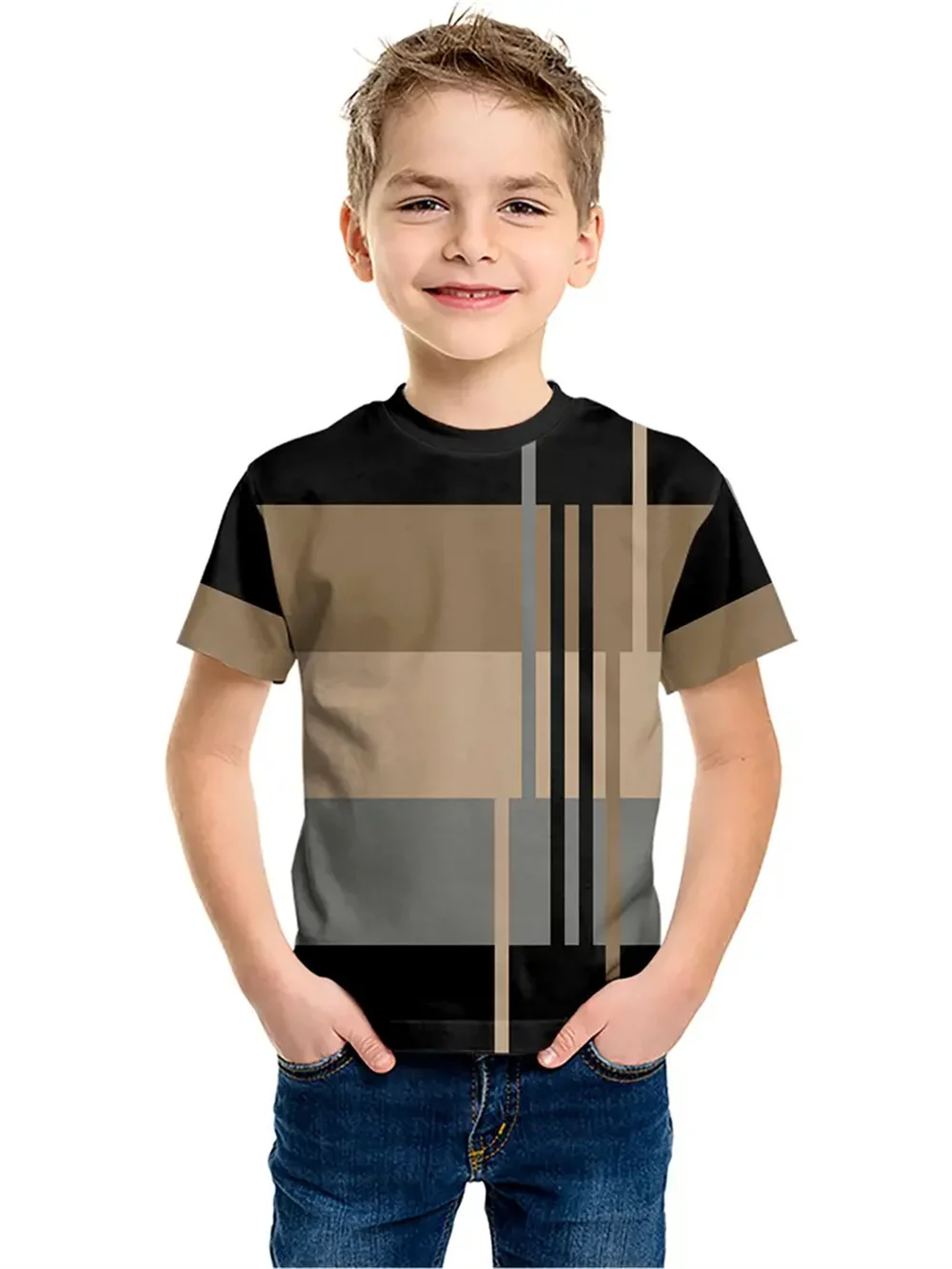 

2025 Baby Grid Simple T-Shirts 3d Print Boys Clothing Cool Daily Fashion Top Casual Boy Clothes Casual Short Sleeve Tees