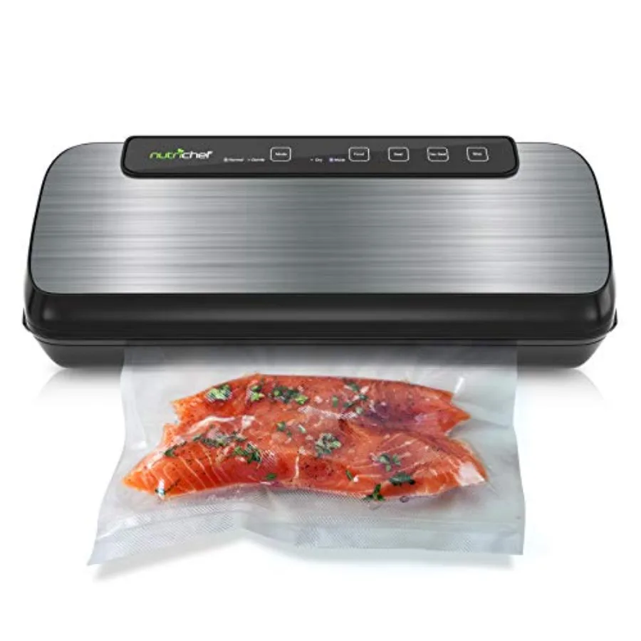 

Vacuum Sealer for Food Storage Stainless Steel, Black High-Power Motor, Adjustable Suction, Dry Moist Modes, LED Lights, Includ