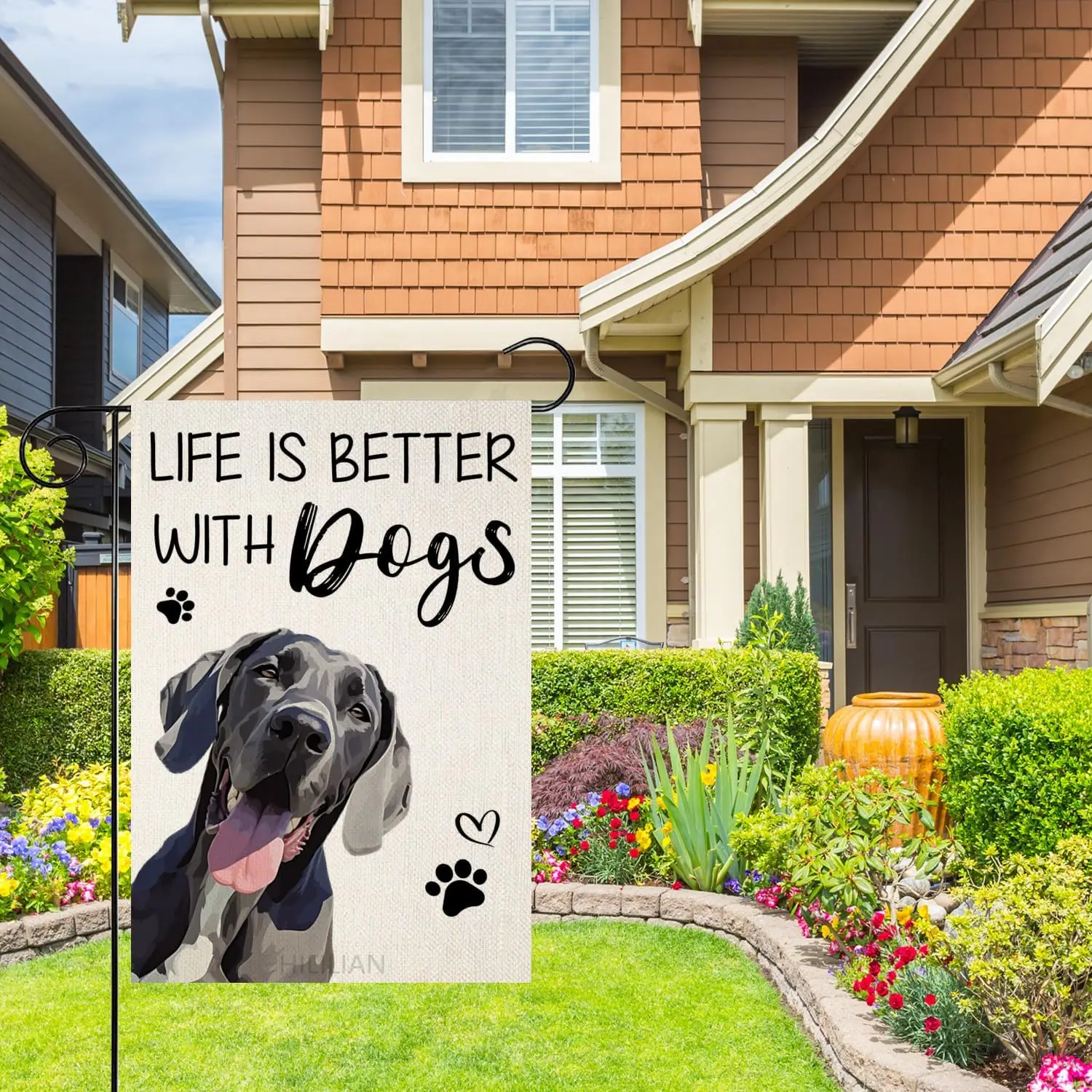 Life is Better With Dogs Great Dane Garden Flag for Outside 12x18 Inch Double Sided, Small Seasonal Pet Farmhouse Yard Outdo jjp