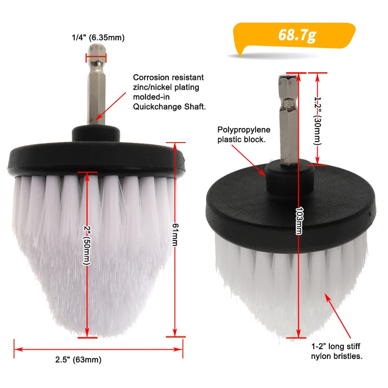 2.5 Inch Electric Brush Attachment Set Drill Power Scrubber lBrush For Car Polisher Bathroom Kitchen Automotive Detail Cleaning