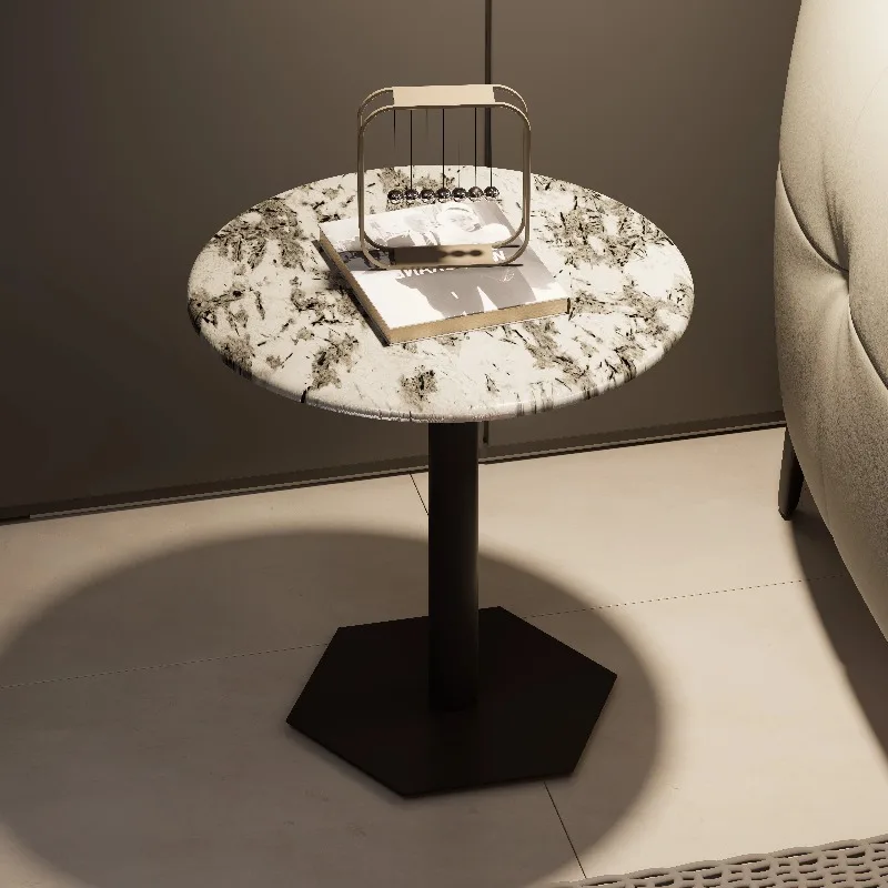 Modern Minimalist Microcrystalline Stone Side Table, Carbon Steel Legs, Sofa End Table, Living Room Accent Furniture