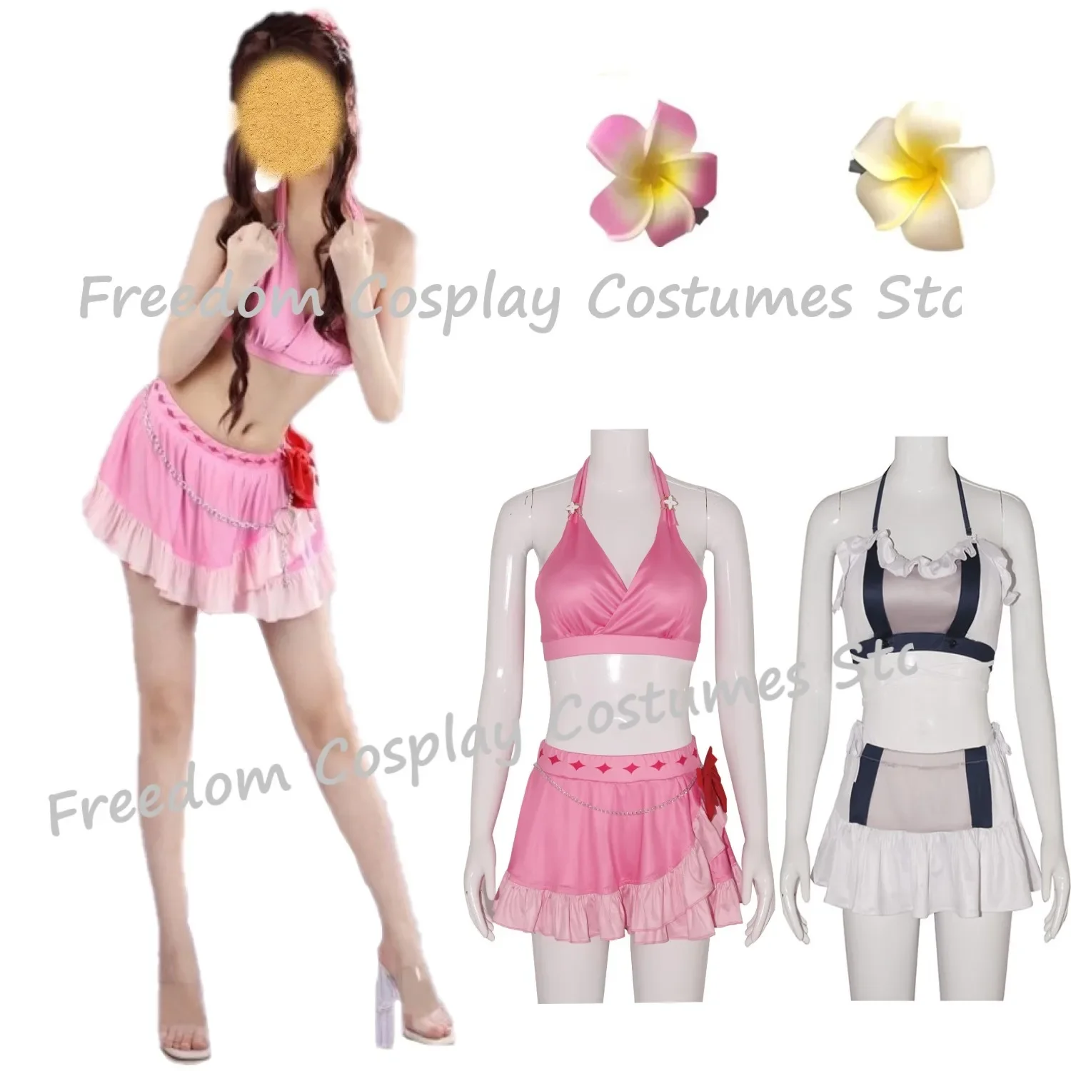 

Final Fantasy 7 Tifa Lockhart Aerith Cosplay Swimsuit Costume for Adult Women Girls Swimwear Bikinis Set Halloween Party Suit