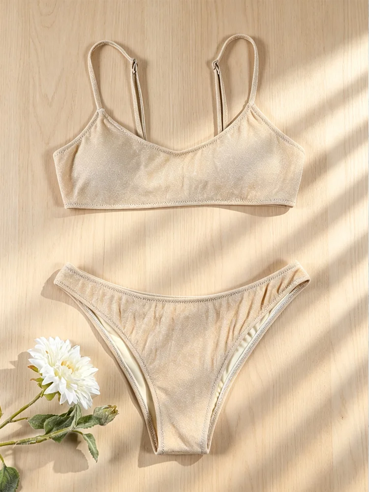 Shiny Bikini String Bikinis Low Waist Swimsuit Push Up Swimsuits Vacation Swimwear Two-Piece Bathing Suit