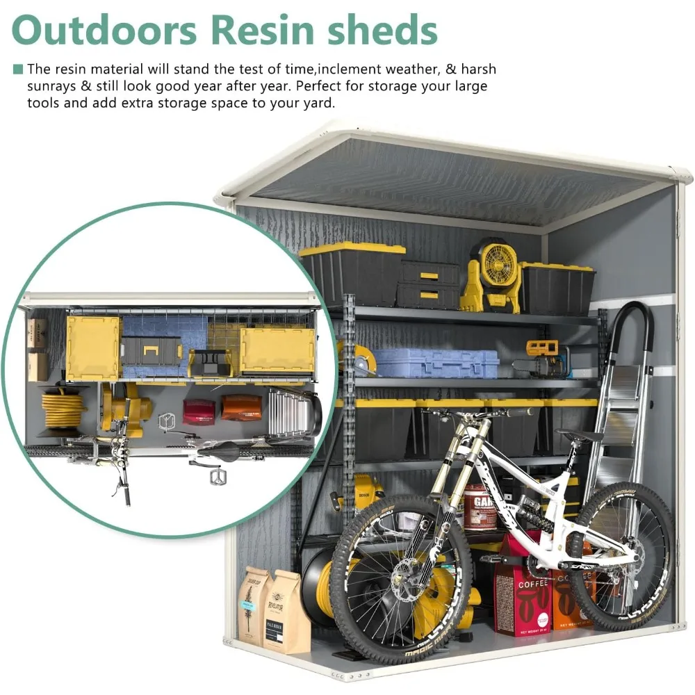 5 X 3 FT Outdoor Storage Shed, Resin Shed with Floor and Lockable Door, Plastic Shed for Bike, Garbage Can, Tool, Accessories image 6