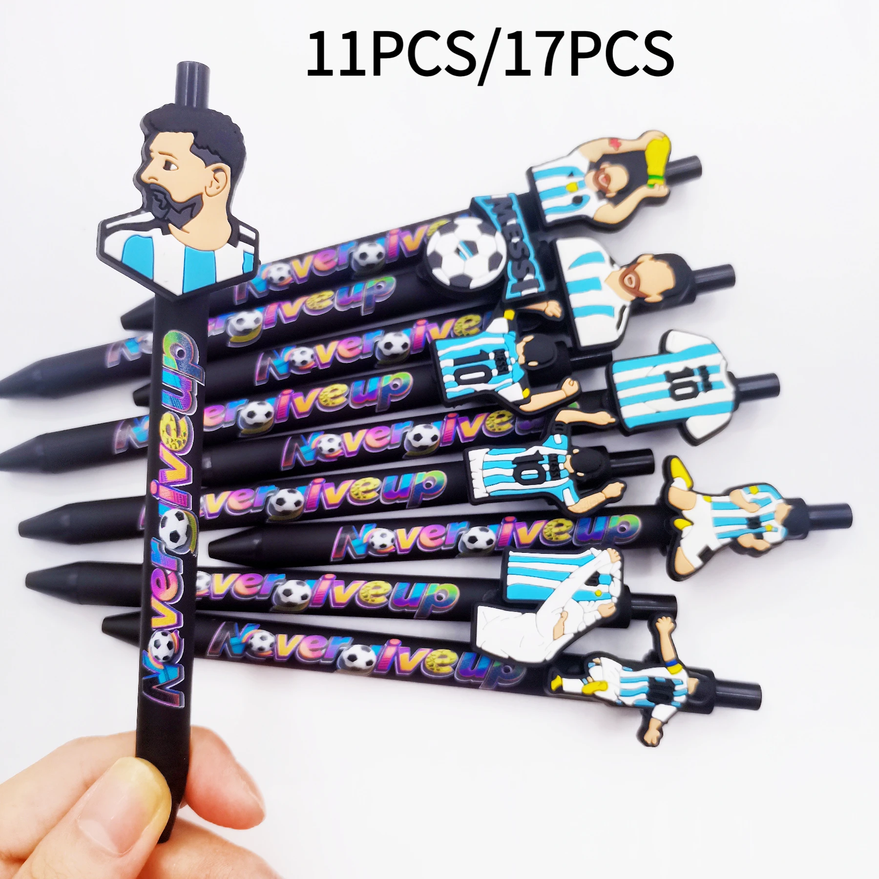 

11pcs/17pcs football patch printing black gel pen football figures series ballpoint pen creative gifts oil gel pen.