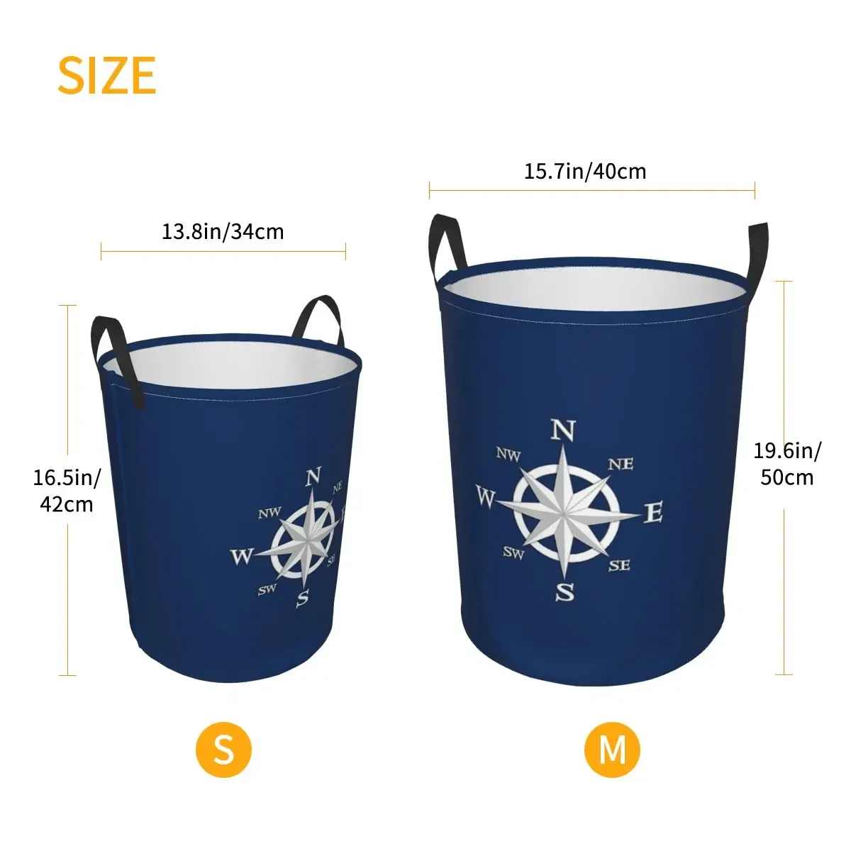 Eight Point Compass Rose, White And Navy Blue Foldable Laundry Baskets Dirty Clothe Sundries Storage Basket Home Organizer Large