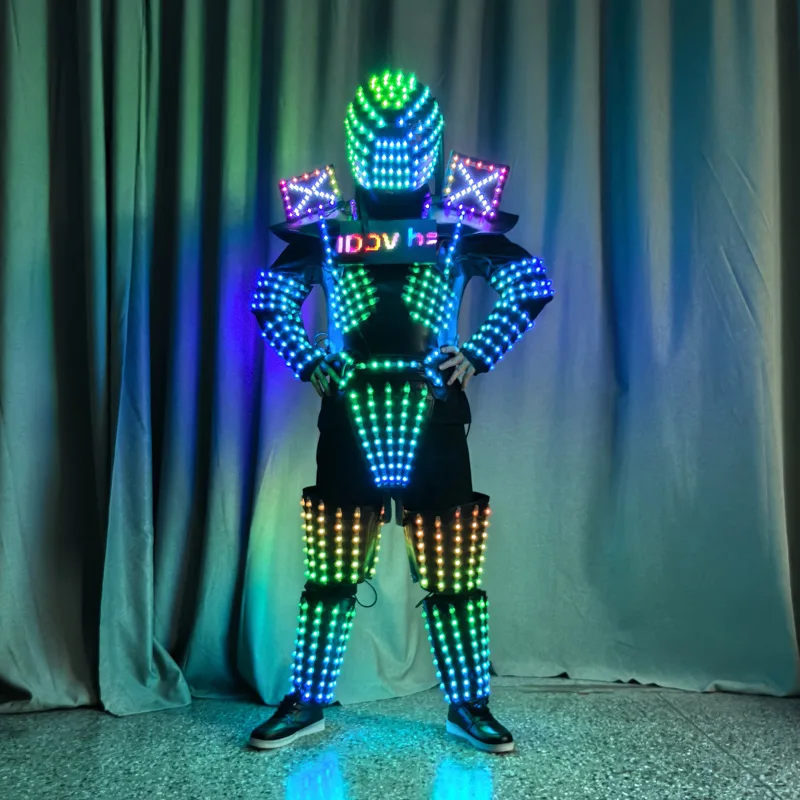 

Halloween Nightclub LED Robot Costume Men Cosplay Armor Helmet DJ Dancer Tron Dance Wear Circus Stage Performance Wear 2025