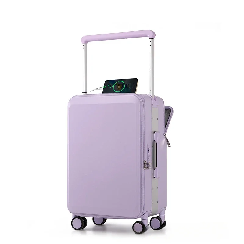 New Wide Pull Rod Luggage for Women Side Opening 20 Inch Boarding Suitcase with Front Opening Lid Travel Password Suitcase 25