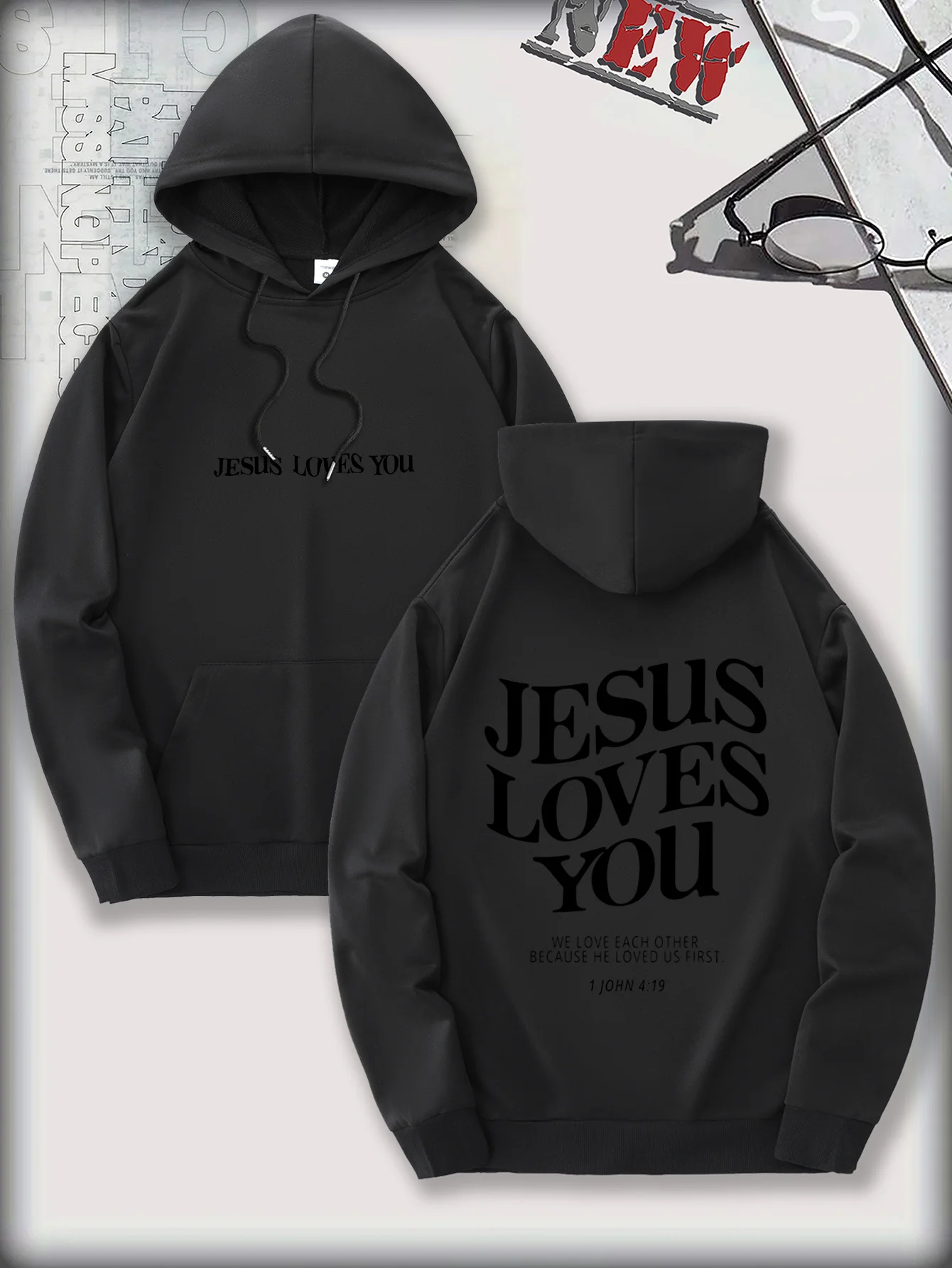 سترة رجالية كاجوال بغطاء للرأس بتصميم جيب الكنغر الأخضر وطباعة أمامية وخلفية مريحة للاستخدام اليومي ملابس مريحة #4