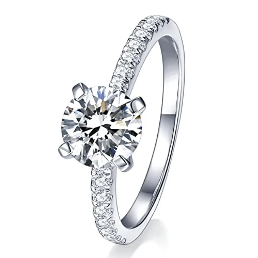

IMOLOVE Solitaire Moissanite Engagement Ring, 1CT D Color VVS1 Clarity, 925 Sterling Silver with 18K Gold Plated, Ideal Gift fo