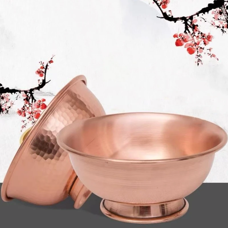 Vintage Red Copper Salad Tall Feet Bowl,Engraving Hammer Texture Home Breakfast Cheese Tableware,Snack Bowl Table Decoration