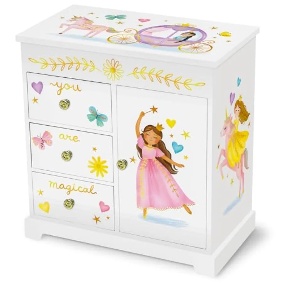 

® Princess Musical Jewelry Box for Girls Music Box with Drawers Fairytale Gifts for Girls Birthday Princess Jewelry Boxes for A