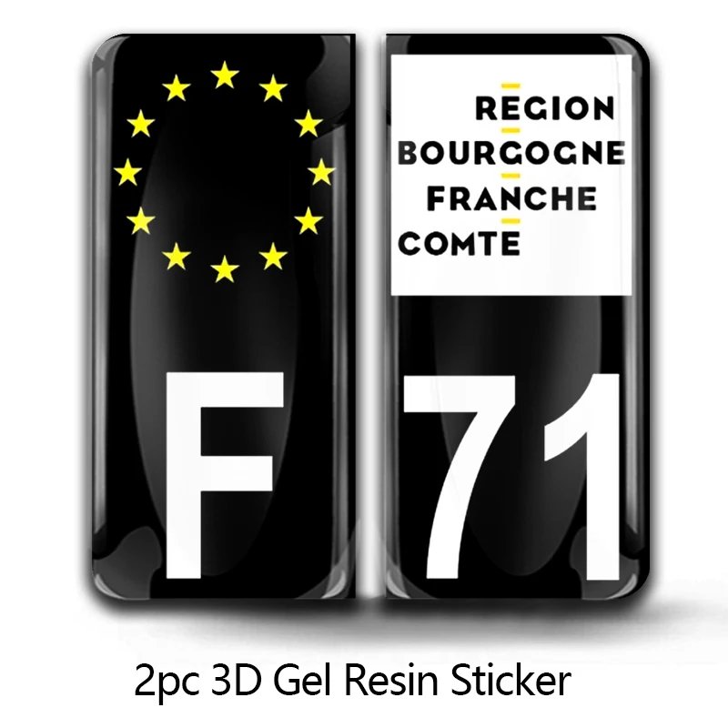 2x 3D License Plate Domed Jack France National Flag F 71 Stickers HIGH GLOSS DOMED GEL Number Decals Fits EU Standard