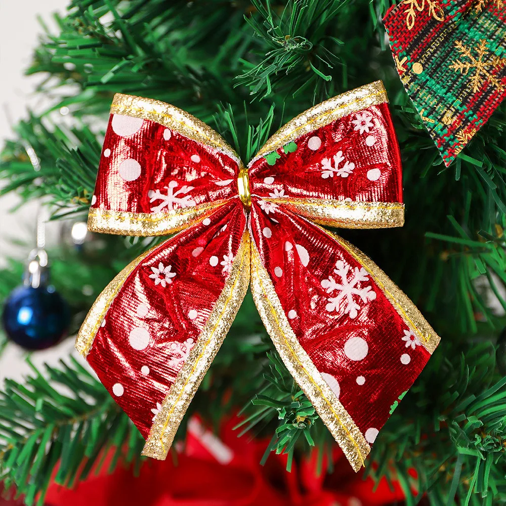 3Pcs Red Christmas Bow Ornaments Print Xmas Tree Hanging Bows For Gift Party Home Navidad Holiday New Year 2026 Decor Supplies