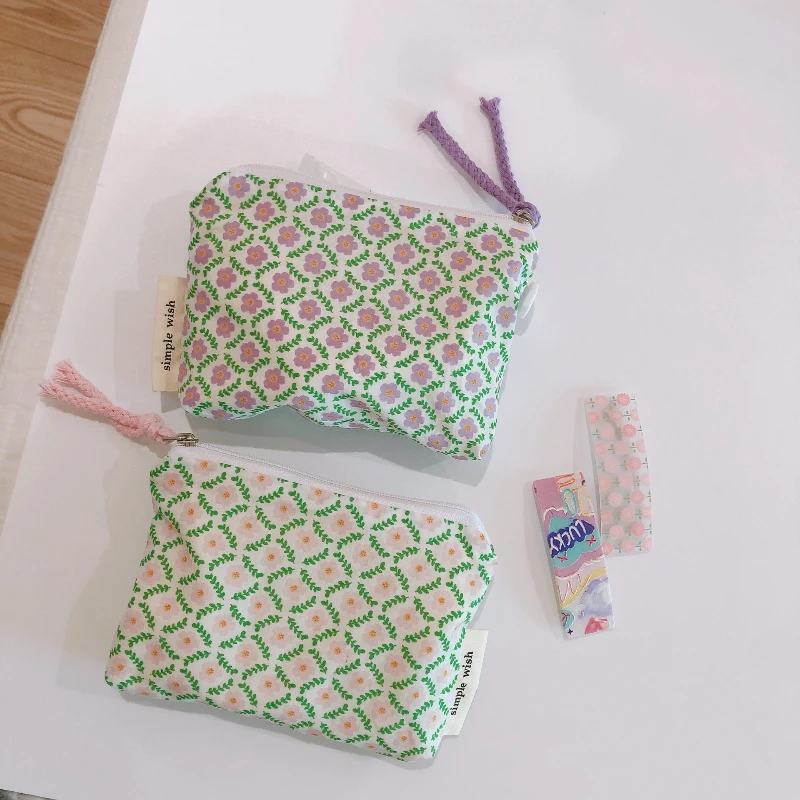 

Summer Floral Print Cotton Coin Purse Mini Storage Small Cloth Bag Headphone Bag Travel Cosmetic Pouch Make Up Storage Bags
