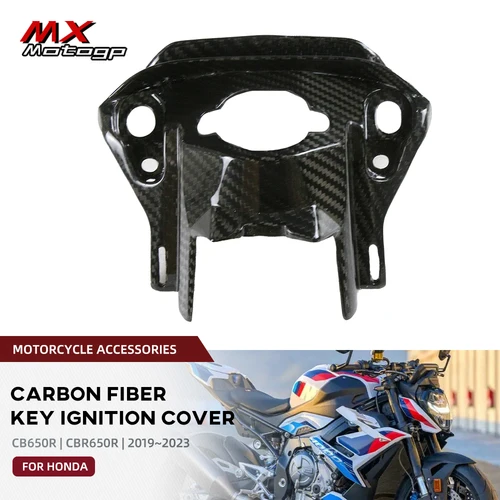 실제 탄소 섬유 키 점화 커버, 혼다 CB650R CBR650R 2019-2023 오토바이 액세서리, 프론트 탱크 스위치 키 커버