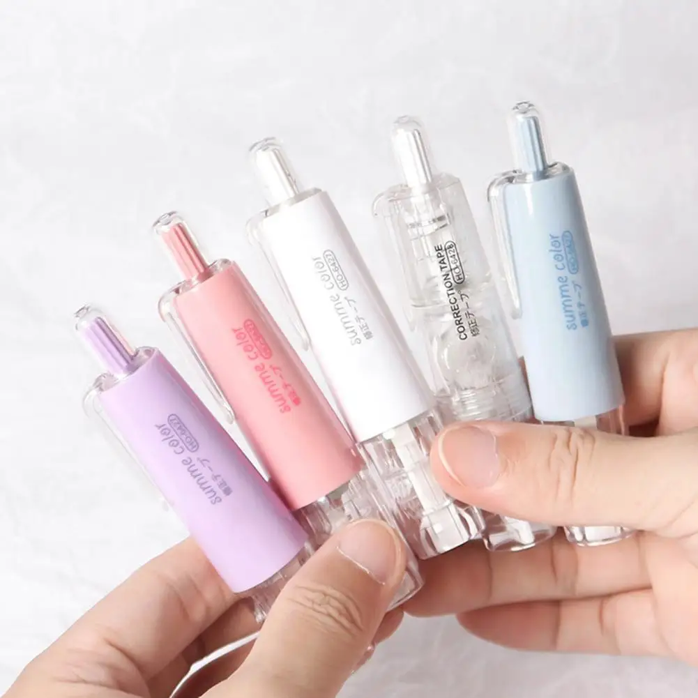 리필식 개폐식 교정 테이프, 화이트 아웃 테이프, 일본 미적, 귀여운 화이트 아웃 펜 모양 어플리케이터, 사무용품