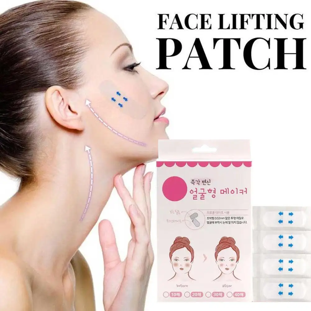 40pcs 보이지 않는 Tira V-페이스 스티커 페이스 리프트 테이프 Traceless 투명 주름 제거 스티커 얼굴 이마 목 스티커