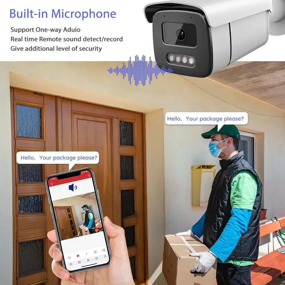 كاميرا Hikvision متوافقة مع ميكروفون مدمج بدقة 8 ميجابكسل POE ColorVu IP كاميرا مراقبة فيديو IP التوصيل والتشغيل مع بروتوكول HIK NVR Onvif