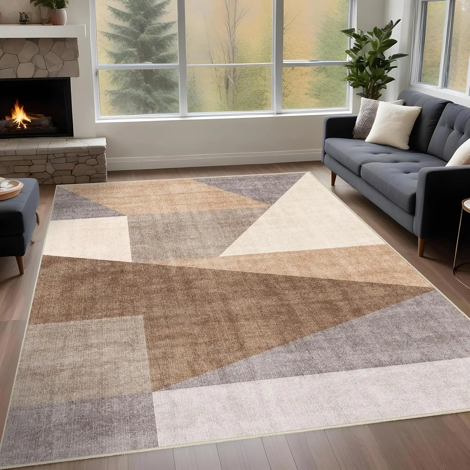 

Washable Modern Area Rug Geometric Area Rugs for Living Room & Bedroom with Non-Slip Backing Modern Geometric Carpet for Living